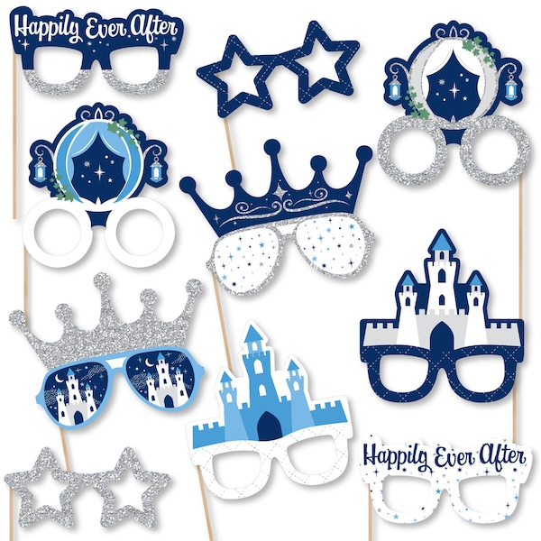 Fairy Tale Fantasy Glasses - Paper Card Stock Royal Prince and Princess Party Photo Booth Props Kit - 10 Count
