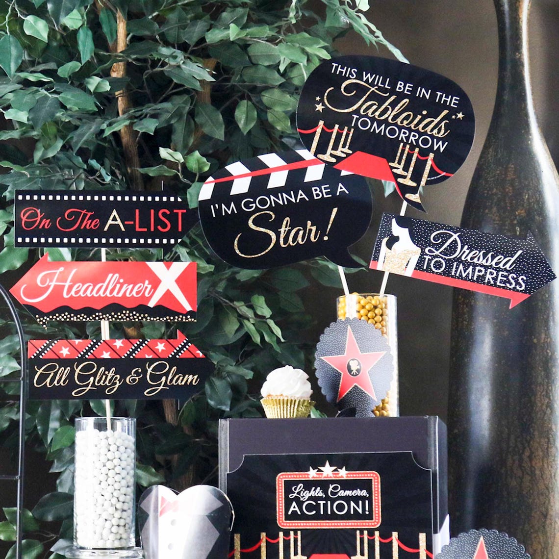 Funny Red Carpet - Movie Night Party Photo Booth Props Kit - 10 Piece ...