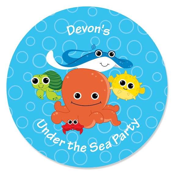 Under The Sea Critters - Personalized Baby Shower Circle Stickers - Custom Birthday DIY Craft Supplies - Sea Critters Party Supplies - 24 Ct Il_570xn