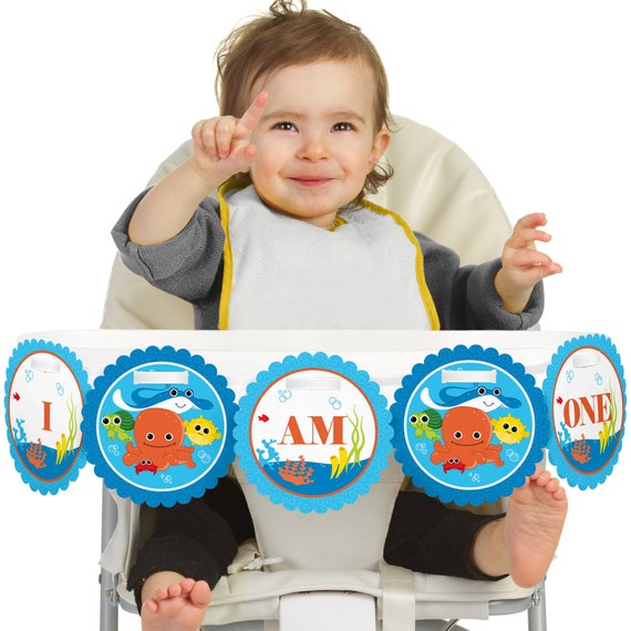 Under The Sea Critters - 1st Birthday - I Am One - First Birthday High Chair Banner - First Birthday Party Decorations Il_570xn