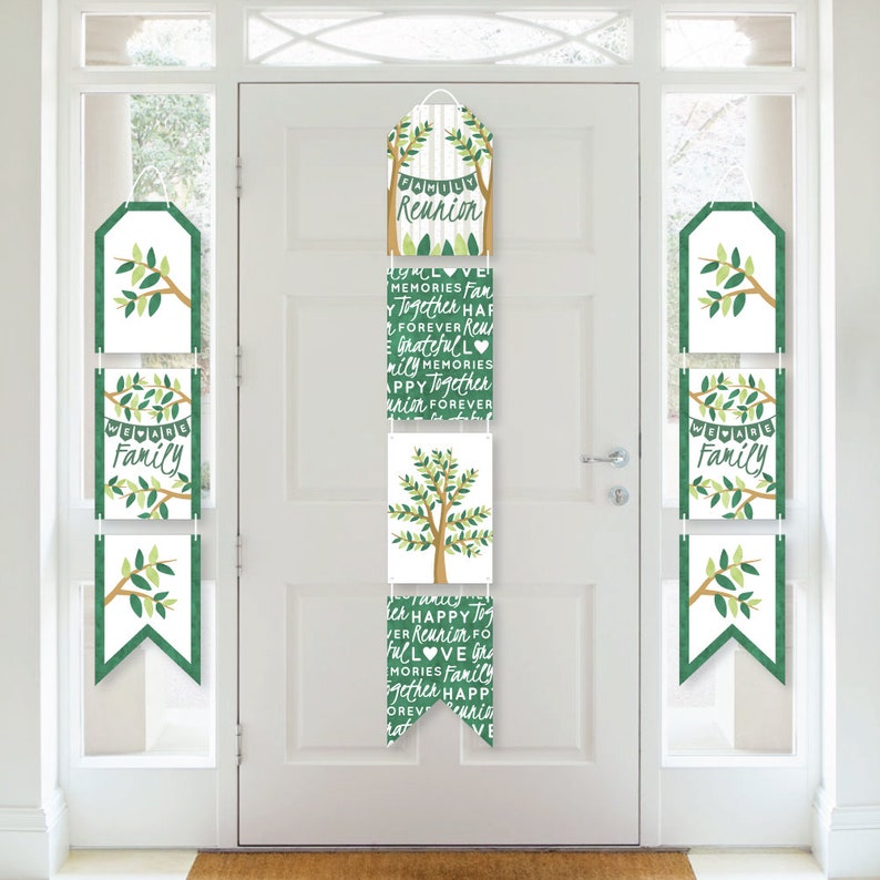 Family Tree Reunion Hanging Vertical Paper Door Banners Family Gathering Party Wall Decoration Kit Indoor Door Decor image 1