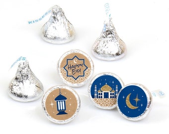 Ramadan - Eid Mubarak Round Candy Sticker Favors - Labels Fit Chocolate Candy (1 sheet of 108)