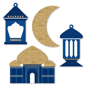 Ramadan Shaped Paper Cut Outs Small Eid Mubarak Decoration Kit Ramadan Party Supplies Mosque, Lantern and Moon Paper Die-Cuts 24 pc image 1