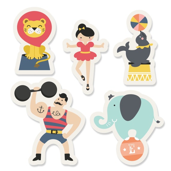Small Circus / Carnival - DIY Shaped Paper Cut Outs - Vintage Circus DIY Shapes - Baby Shower or Birthday Party Die Cut Decor Kit - 24 Pcs. Il_570xn
