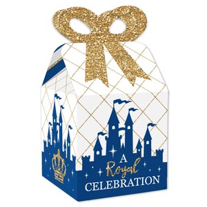 Royal Prince Charming - Square Favor Gift Boxes - Baby Shower or Birthday Party Bow Boxes - Set of 12