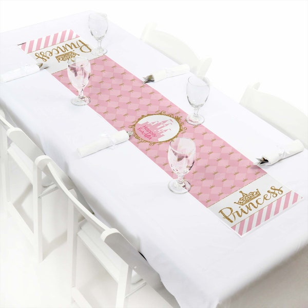 Little Princess Crown - Petite Pink and Gold Princess Baby Shower or Birthday Party Paper Table Runner - 12 x 60 inches