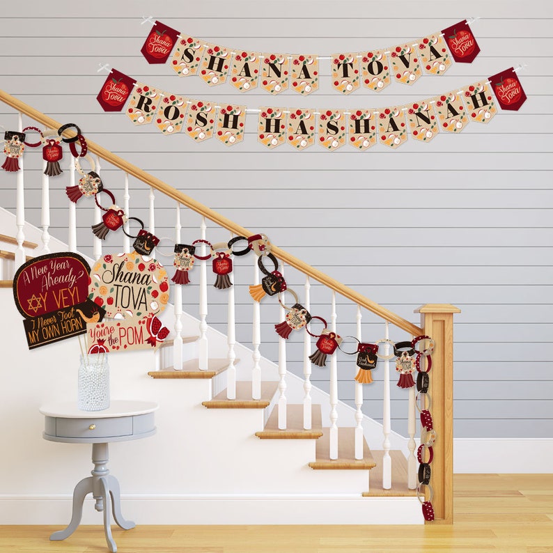 Rosh Hashanah Doterrific Bundle Banner and Photo Booth Decorations Jewish New Year Supplies Kit
