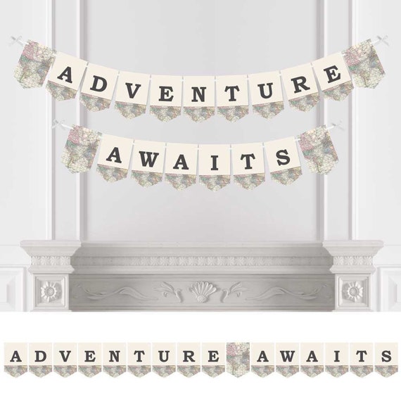 World Awaits - Travel Themed Party Bunting Banner - Map Party Decorations - Adventure Awaits Il_570xn