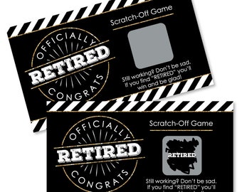 Happy Retirement - Scratch Off Game - Funny Retirement Game Cards - Officially Retired Black and Gold Scratch Off Game - 22 Ct.