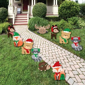 Decoraciones de césped con temática navideña de bosque: decoraciones de jardín para fiestas navideñas al aire libre Merry Christmoose: 10 piezas