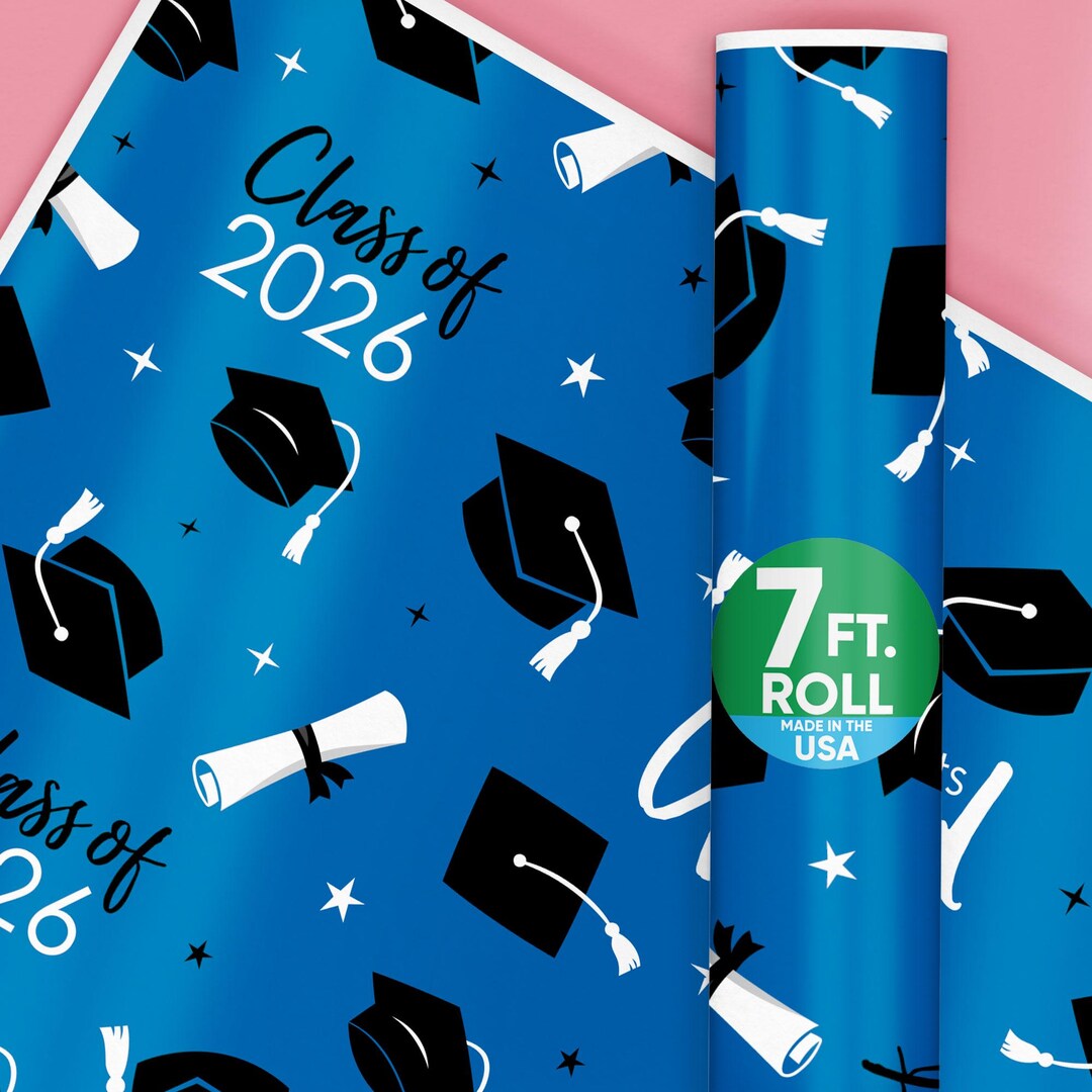 Blue Graduation Wrapping Paper, Class of 2026 Congrats Grad Party Gift ...