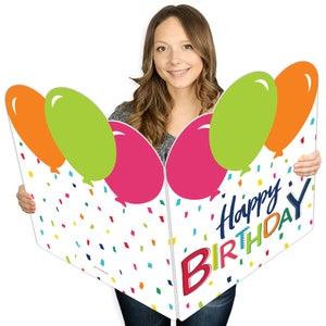 Cheerful Happy Birthday- Colorful Happy Birthday Big Greeting Card - Giant Shaped Jumborific Card - 16.5 x 22 inches
