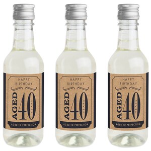 40th Milestone Birthday Party - Mini Wine and Champagne Bottle Label Stickers - Birthday Favor Gift for Women and Men  - Set of 16