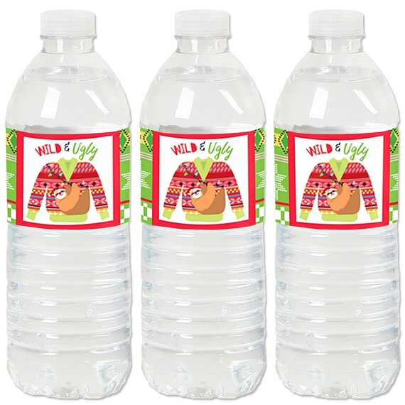 Wild and Ugly Sweater - Water Bottle Sticker Labels - Holiday and Christmas Animals Party Waterproof Self Stick Labels - 20 Ct Il_570xn