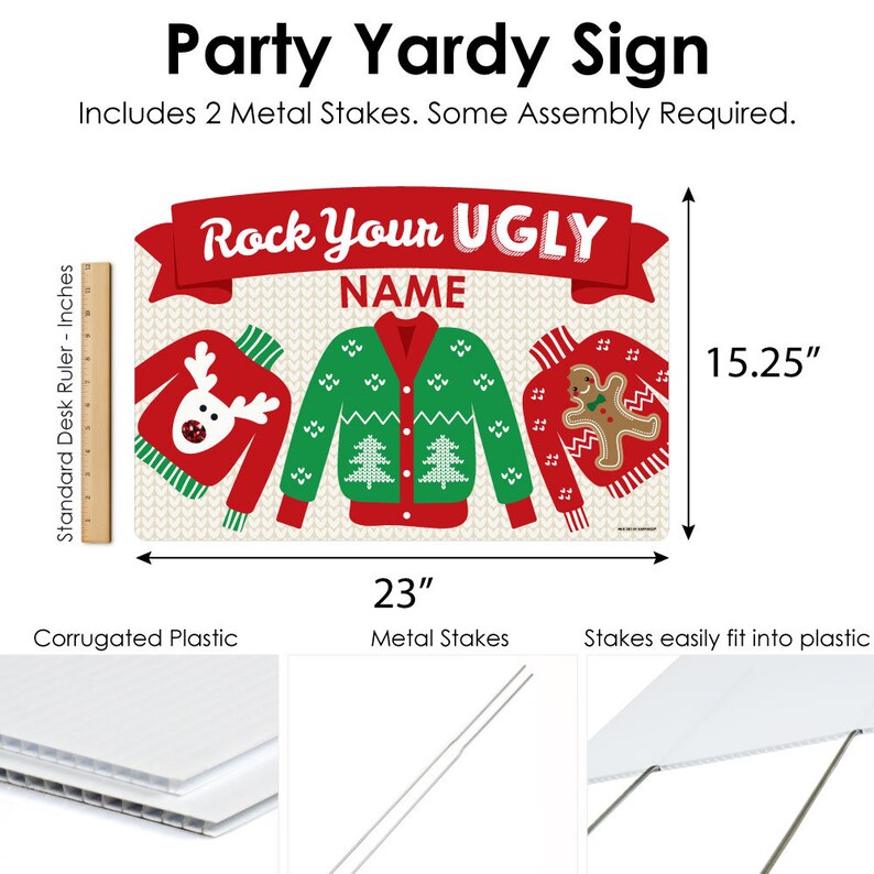 Personalized Rock Your Ugly Party Yardy Sign Holiday and Christmas Party Yard Sign Lawn Decorations Ugly Sweater