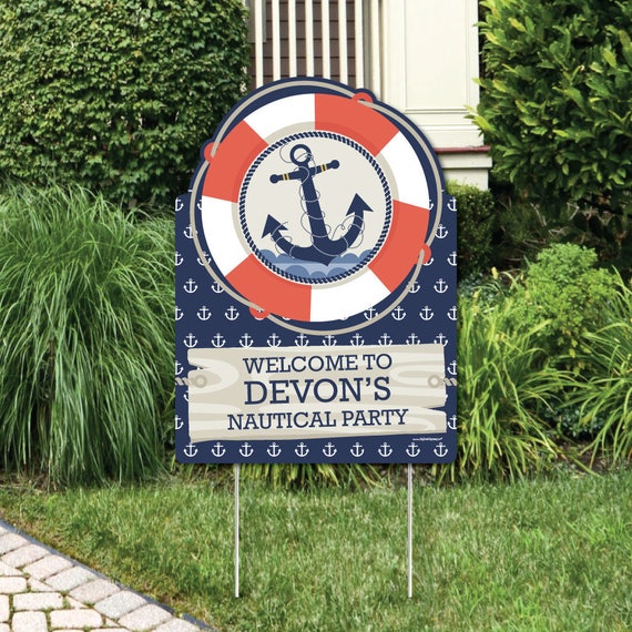 Ahoy - Nautical Welcome Sign - Birthday Party or Baby Shower Outdoor Lawn Decorations - Personalized Party Decorations Il_570xn