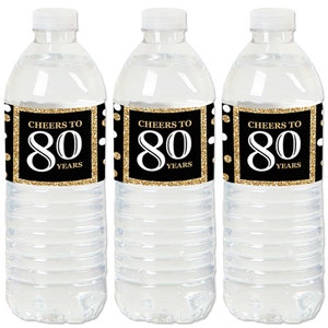 80th Birthday Party - Water Bottle Sticker Labels - Waterproof Self Stick Labels - Adult 80th - Gold Birthday Favors - 20 Ct.
