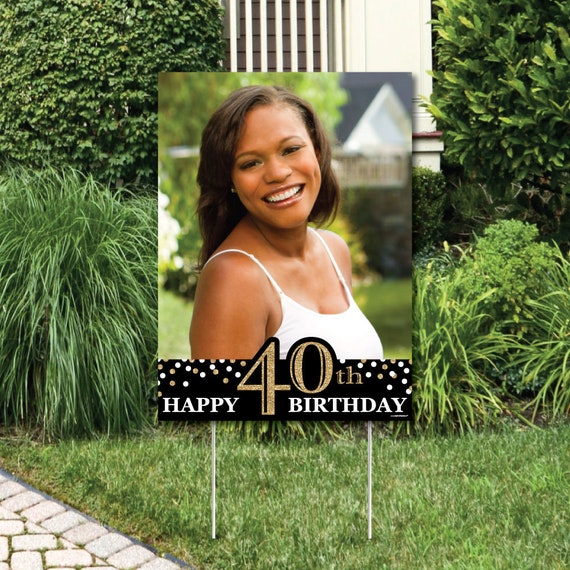 Adult 40th Birthday Gold Photo Yard Sign Outdoor Lawn Photo