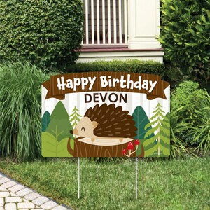 Erizos del bosque - Letrero de jardín para fiesta de cumpleaños en el bosque - Decoraciones para césped - Letrero de jardín personalizado para fiesta de feliz cumpleaños