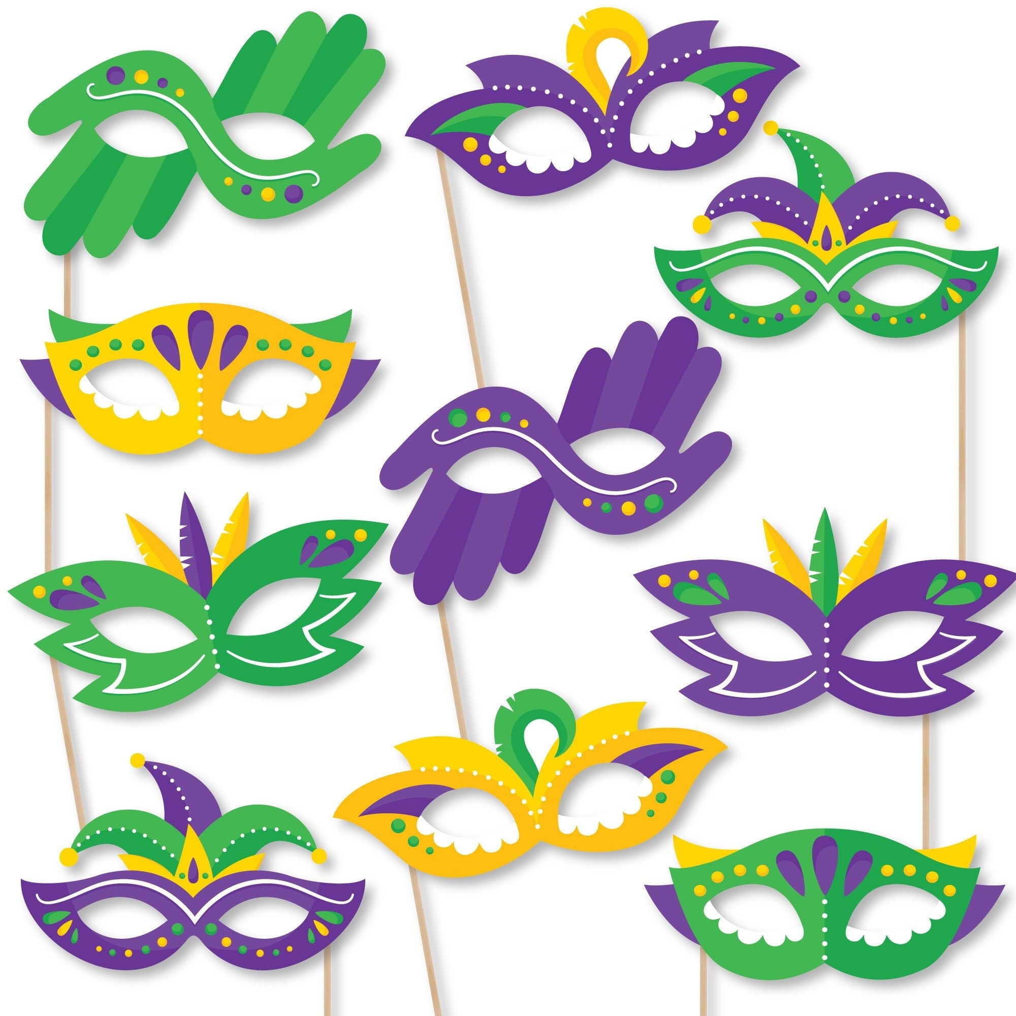 Colorful Mardi Gras Mask Glasses Paper Card Stock Masquerade Party Photo Booth Props Kit 10 Count