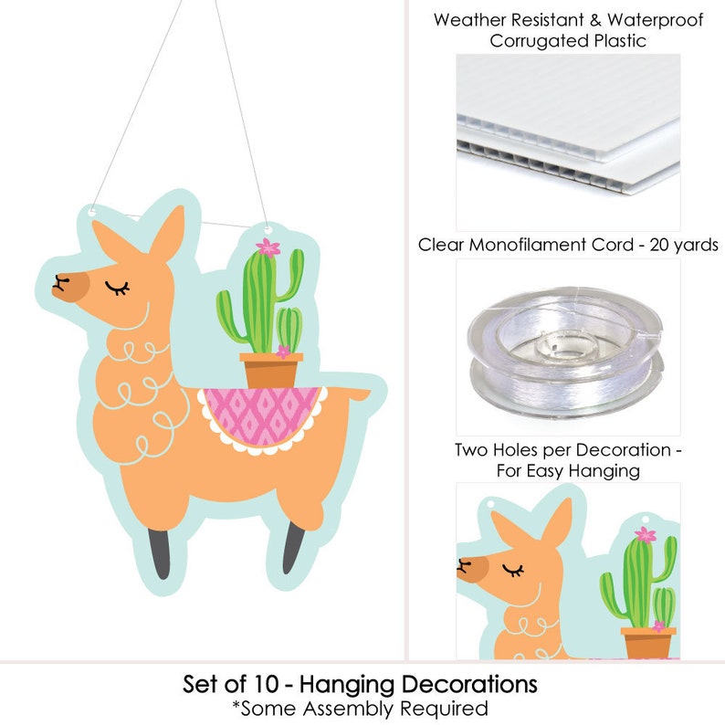 Llama Party Baby Shower and Birthday Decor Hanging Whole Llama Fun Outdoor Llama Fiesta Porch /& Tree Yard Decorations 10 Pc.