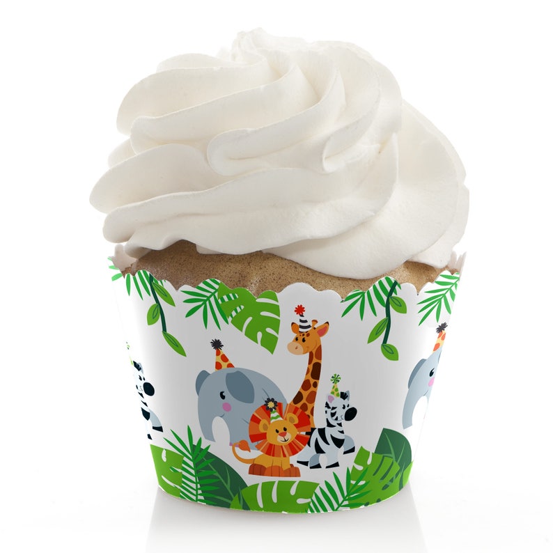 Jungle Party Animals Cupcake Wrappers Baby Shower Cupcake Decorations Birthday Party Cupcake Supplies Safari Zoo Animals 12 Liners image 1