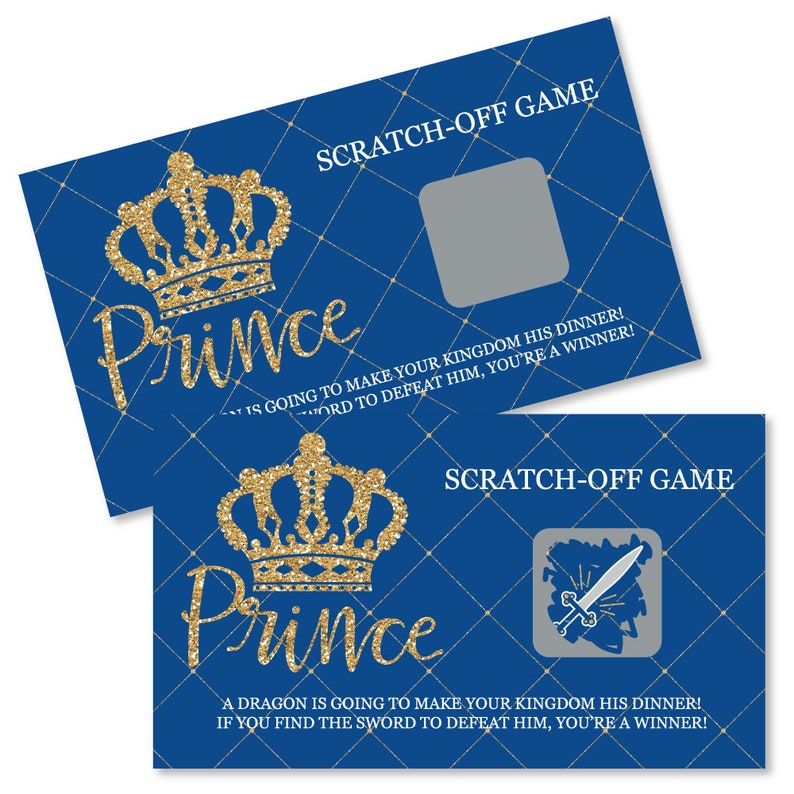 Royal Prince Charming Baby Shower or Birthday Party Game Scratch Off Cards 22 Count image 1