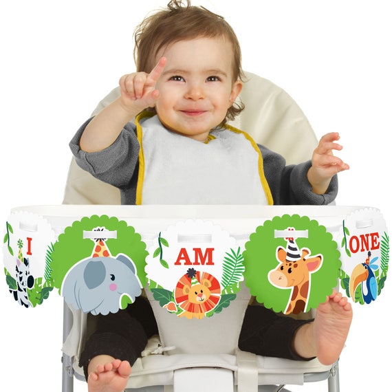 Jungle Theme Birthday Banner Birthday Party Decoration Monkey Theme Zoo Theme First Birthday Banner Highchair MONKEY I Am 1 Banner