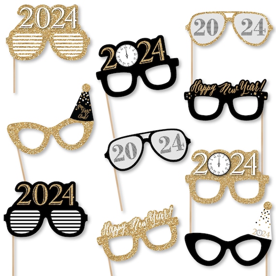Nochevieja Gafas doradas Cartulina de papel 2024 Kit de accesorios