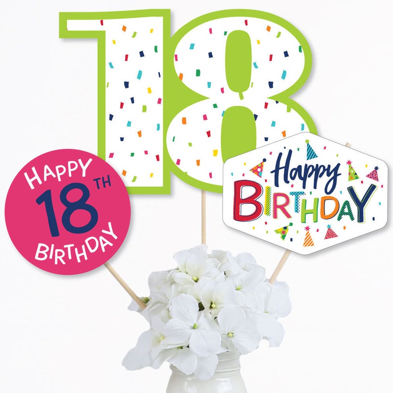 Cheerful Happy Birthday 18th Birthday Colorful Birthday Party Table Toppers Centerpiece Sticks 15 Ct Centerpiece Party Supplies