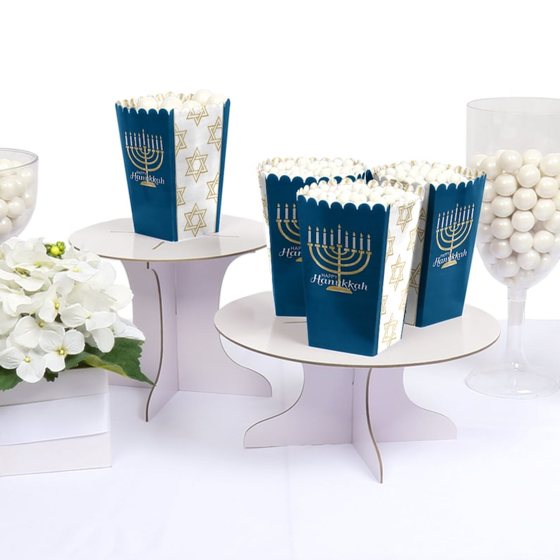 Popcorn Boxes 12 Pack Happy Hanukkah Chanukah Party Favor Boxes - Movie Theatre Style Personalized Popcorn Treat Box
