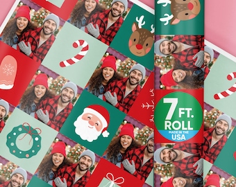 Merry Christmas Checkers Personalized Photo Wrapping Paper Funny Custom Holiday Gift Wrapping Paper Roll Santa Kids Wrapping Paper 24" x 7'