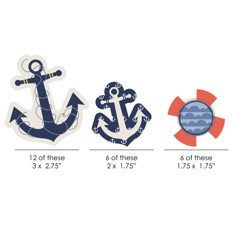 Die Cut Party Decoration Kit for Baby Shower Birthday Party and Bridal Shower Small Ahoy Nautical Anchor DIY Shaped Paper Cut Outs 24 pc