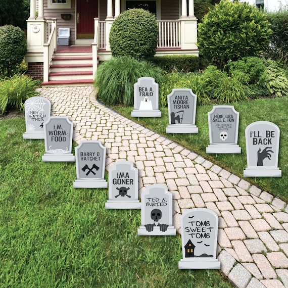 Funny Tombstones - Graveyard Lawn Decorations - Halloween Yard Decorations - 10 Piece Il_570xn
