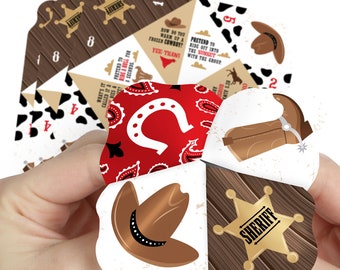 Western Hoedown - Wild West Cowboy Party Cootie Catcher Game - Jokes and Dares Fortune Tellers - Set of 12