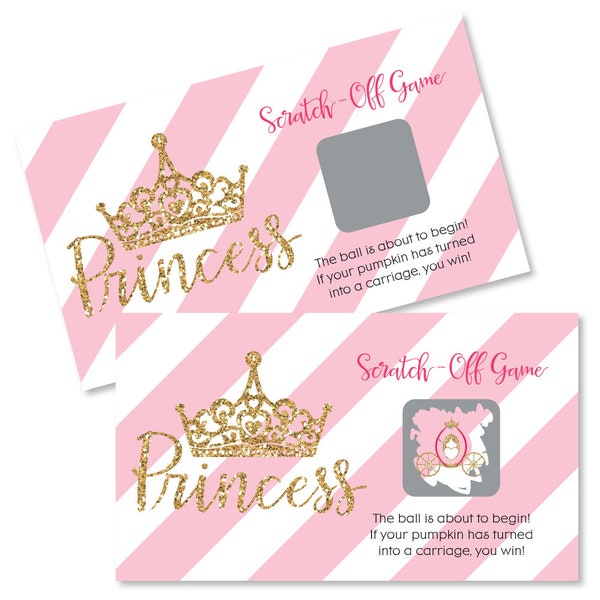 Little Princess Crown - Scratch Off Game - Pink & Gold Princess Baby Shower Birthday Game Cards - Princess Party Scratch Off Game - 22 Count