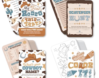 My First Rodeo - 4 Little Cowboy 1st Birthday Party Games - 10 Cards Each - Gamerific Bundle