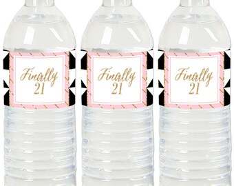 21st Birthday Party Water Bottle Sticker Labels - Waterproof Self Stick Labels - Finally 21 Girl - Birthday Party Favor - 20 Ct