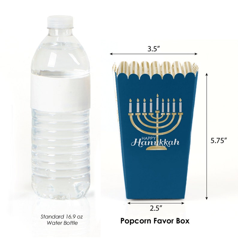 Popcorn Boxes 12 Pack Happy Hanukkah Chanukah Party Favor Boxes - Movie Theatre Style Personalized Popcorn Treat Box
