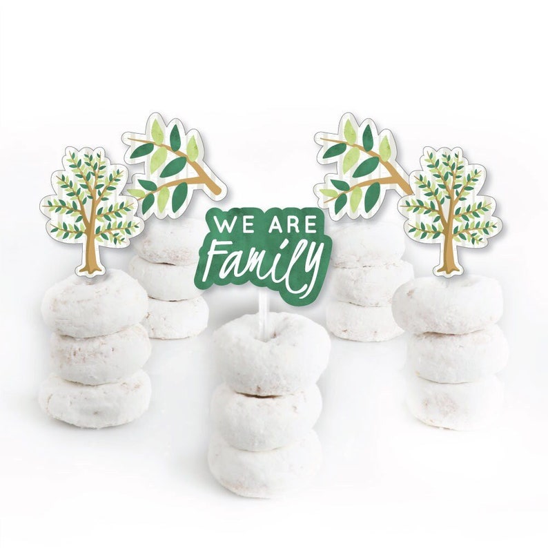 Family Tree Reunion Dessert Cupcake Toppers Family Gathering Party Clear Treat Picks Party Treat Picks Set of 24 image 2