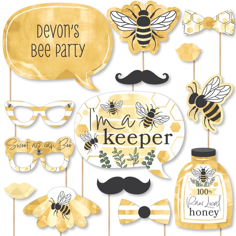 Little Bumblebee Personalized Bee Baby Shower or Birthday Party Photo Booth Props Kit 20 Count