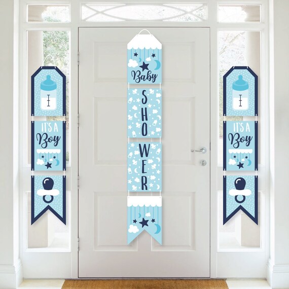 It’s a Boy Hanging Vertical Paper Door Banners Blue Baby Shower Wall Decoration Kit Indoor