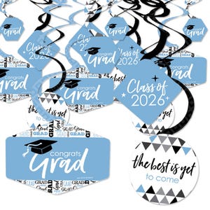 Light Blue Grad - Best is yet to Come - 2026 Graduation Party Hanging Decor - Party Decoration Swirls - Set of 40