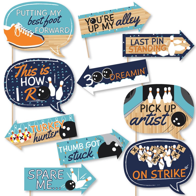 Funny Strike Up the Fun Bowling Photo Props Bowling Party Photo Booth Props Kit Birthday Bowling Party Props Bowling Props 10
