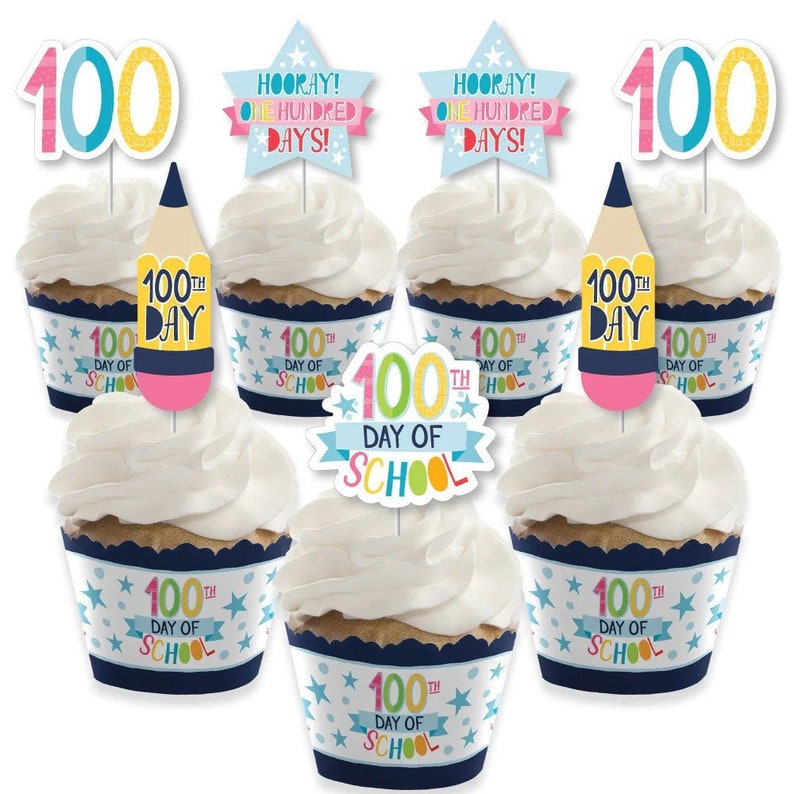 Happy 100th Day of School Cupcake Decoration 100 Days | Etsy
