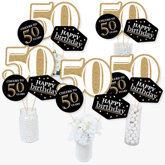 Adult 50th Birthday - Gold - Centerpiece Sticks - Black and Gold Birthday Party Table Toppers - 50th Birthday Centerpiece Supplies - 15 Ct. Il_570xn