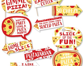 Funny Pizza Party Time  - Baby Shower or Birthday Party Photo Booth Props Kit - 10 Piece