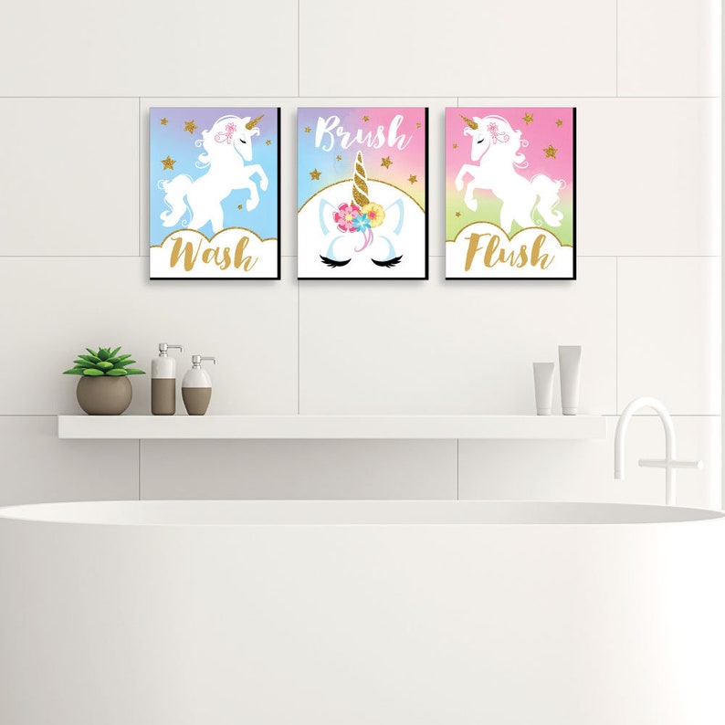 Rainbow Unicorn Kids Bathroom Rules Wall Art Décor 7.5 x Etsy