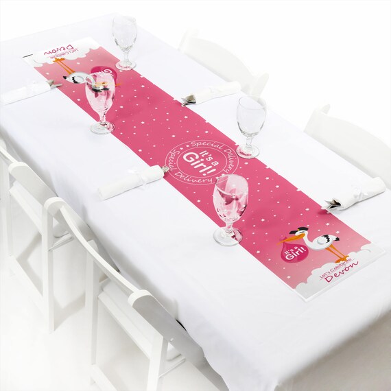Girl Special Delivery Pink Stork Petite Table Runner Custom