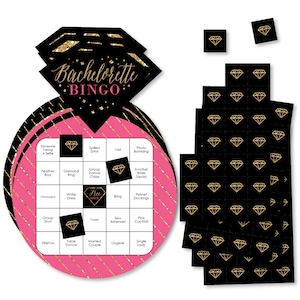 Girls Night Out - Bar Bingo Cards and Markers - Bachelorette Party Shaped Bingo Game - Set of 18